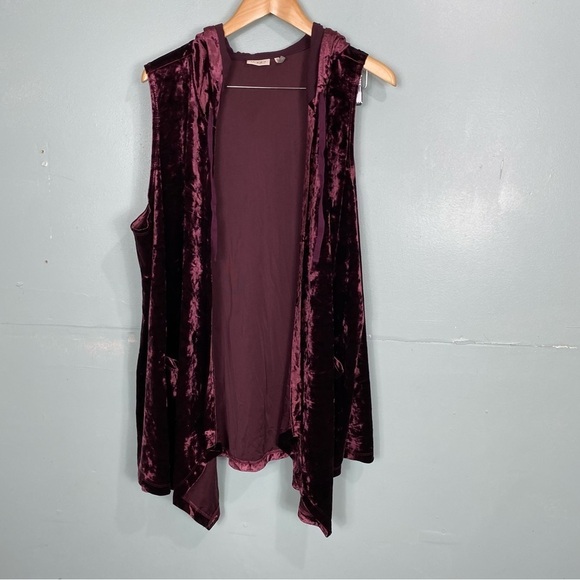 LOGO Lori Goldstein Velvet Purple Hooded Sleeveless Cardigan Sz‎ 3X - Picture 1 of 5
